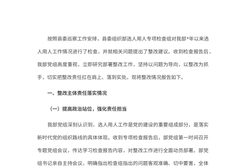 县委宣传部关于2026年选人用人专项检查问题的整改报告