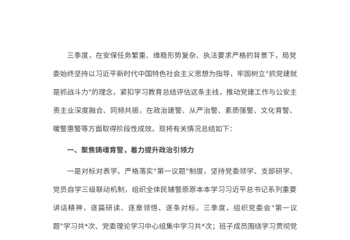 2026年三季度公安局党建工作总结报告