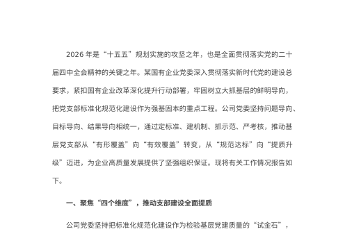 2026年国有企业关于推进基层党支部标准化规范化建设工作情况的报告