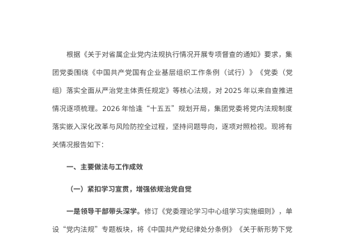 公司委员会关于党内法规制度落实情况的报告